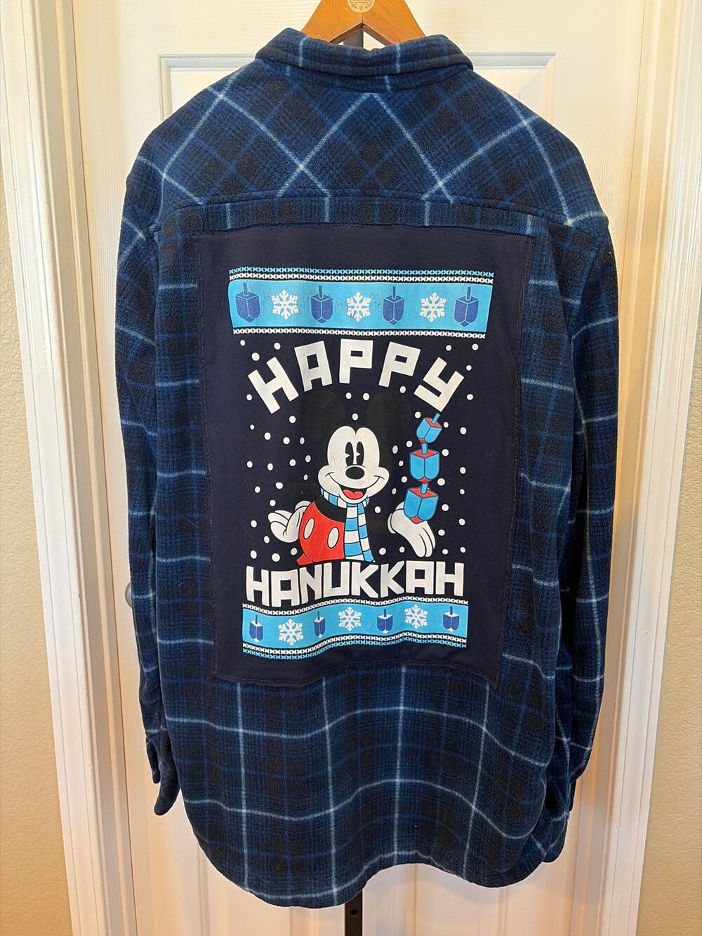 Mickey Happy Kanukkah Upcycled Fleece Shirt Unisex XXL